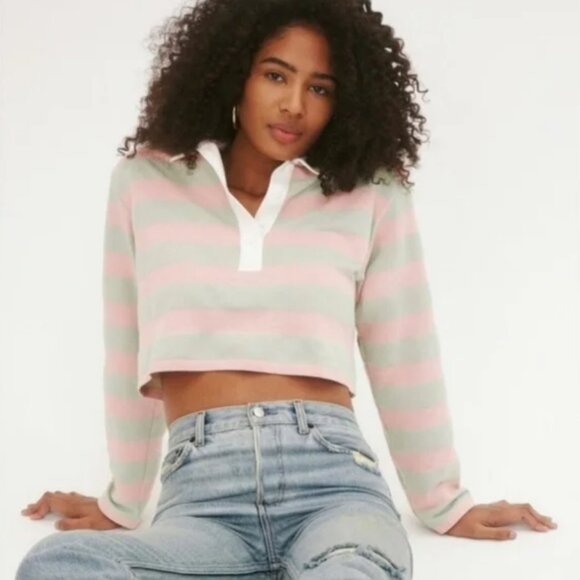 Reformation Anna Rugby Shirt in Candy Stripe - Picture 1 of 3